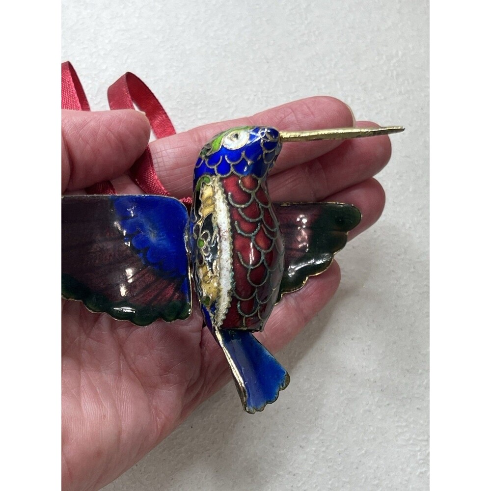 Cloisonne' Enamel HUMMINGBIRD Bird Hanging  XMas ORNAMENT Blue Green Dark Red